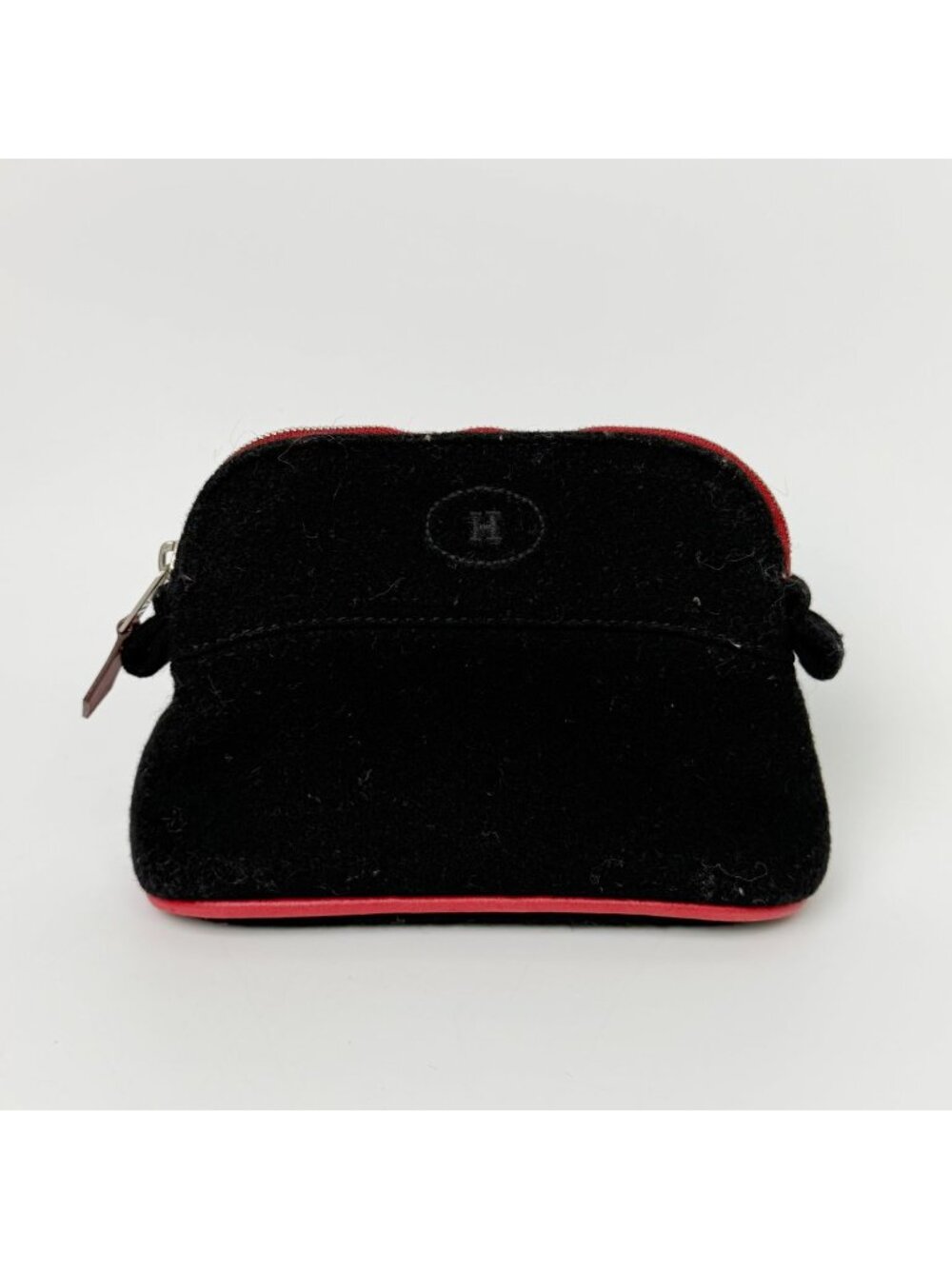 Hermes Bolide Pouch Mini Wool Black Red Silver Vintage